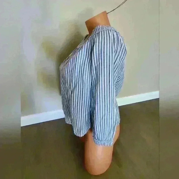 Women's Rag & Bone Striped Ruffle Off Shoulder Blue White Blouse Top XS - Picture 3 of 7